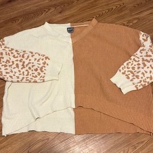 ARULA Women’s brown/white leopard print V-neck sweater autumn winter Size 3XL